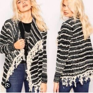 La Fee Verte Open Front Fringed Cardigan